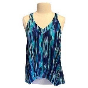 Apt 9 Sheer Blue Teal V Neck Tank Flowy Layered Front Sharkbite Hem Size L‌‌‌‌‌